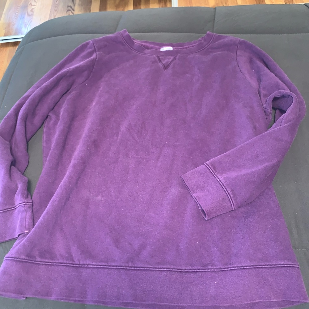 Dark purple fleece and cotton sweatshirt.